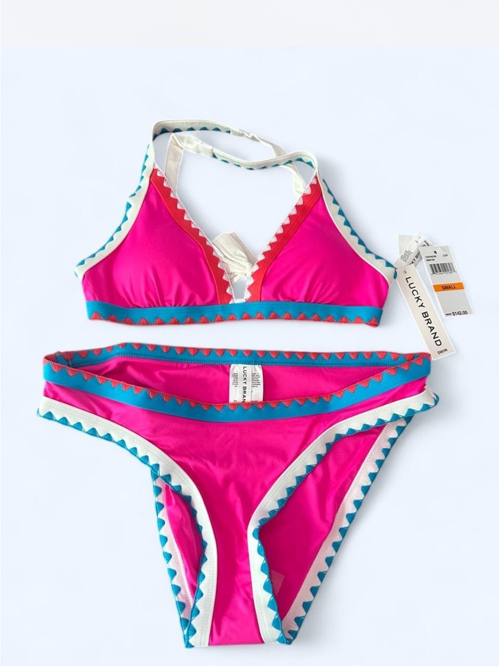 Lucky Brand Hot Pink Bikini with Teal & White Trim